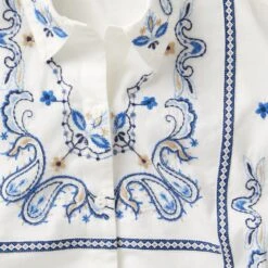 Bandana Embroidered Blouse -The J Peterman Shop bandana embroidered blouse blue white 116394