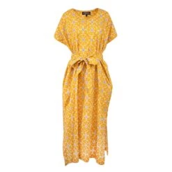 Classic Print Caftan -The J Peterman Shop classic print caftan mustard tile 719458