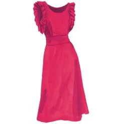 Flutter Sleeve Silk Dress -The J Peterman Shop flutter sleeve dress hot pink 645524