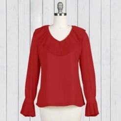 Glamorous V-ruffle Blouse -The J Peterman Shop glamorous v ruffle blouse red 631175
