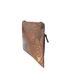 Hand-Painted Embossed Leather Wristlet -The J Peterman Shop hand painted embossed leather wristlet rose bronze 657639