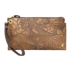 Hand-Painted Embossed Leather Wristlet
