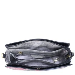 Hand Painted Embossed Triple Compartment Crossbody -The J Peterman Shop hand painted embossed triple compartment crossbody rose black 238372