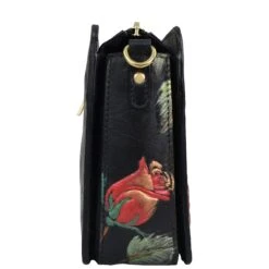 Hand Painted Embossed Triple Compartment Crossbody -The J Peterman Shop hand painted embossed triple compartment crossbody rose black 444876