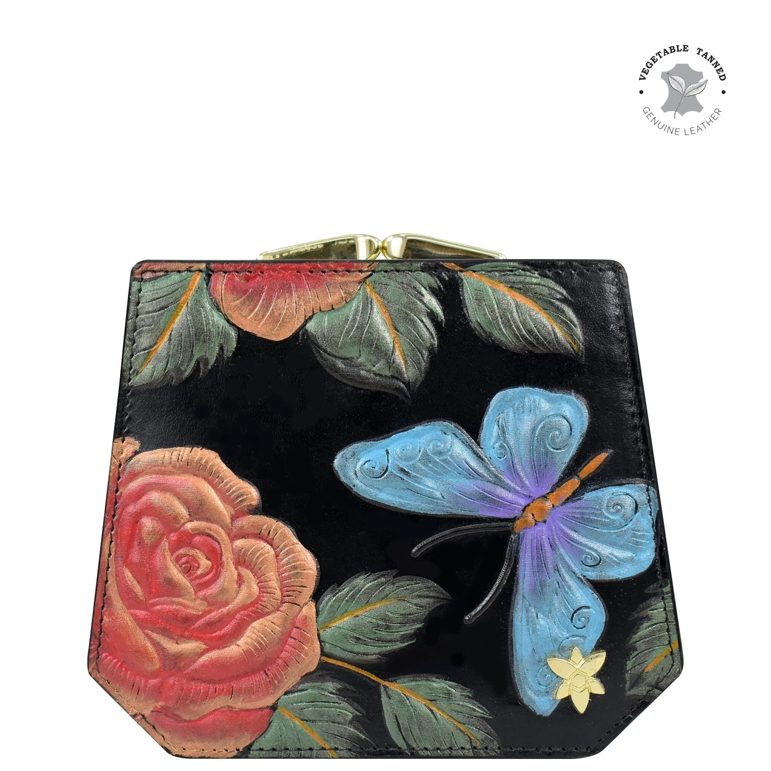 Hand Painted Embossed Two Fold French Wallet 3 Hand Painted Embossed Two Fold French Wallet