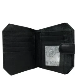 Hand Painted Embossed Two Fold French Wallet 10 Hand Painted Embossed Two Fold French Wallet -The J Peterman Shop hand painted embossed two fold french wallet rose black 695014