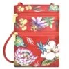 Hand Painted Leather Mini Double Zip Travel Crossbody -The J Peterman Shop hand painted leather mini double zip travel crossbody floral crimson 652070