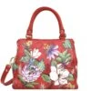 Hand Painted Leather Multi-Compartment Satchel -The J Peterman Shop hand painted leather multi compartment satchel floral crimson 819436