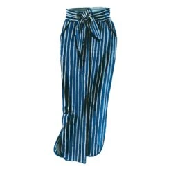 Linen Button Front Skirt -The J Peterman Shop linen button front skirt navy cream stripe 178987