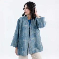 Patchwork Kimono Jacket -The J Peterman Shop patchwork kimono jacket light wash indigo 415802