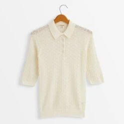Pointelle Polo Sweater -The J Peterman Shop pointelle polo sweater cream 991459
