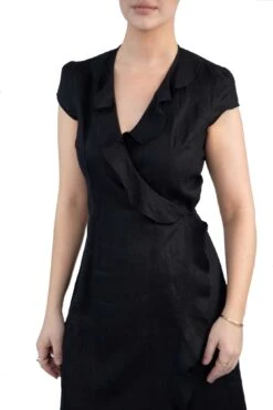 Ruffled Linen Dress -The J Peterman Shop ruffled linen dress black 243507