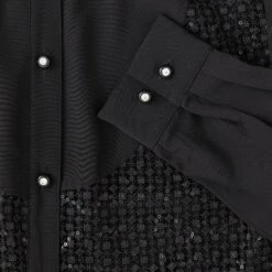 Sequin Bib-Front Blouse -The J Peterman Shop sequin bib front blouse black 277442