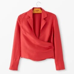 Silk Dupioni Wrap Blouse -The J Peterman Shop silk dupioni wrap blouse cherry 844445