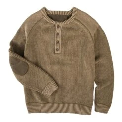 Survivalist’s Two-Tone Henley Sweater -The J Peterman Shop survivalists two tone henley sweater khaki 725691