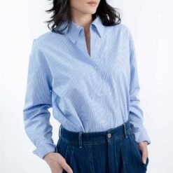 The Grown-Up Cotton Poplin Shirt -The J Peterman Shop the grown up cotton poplin shirt blue microstripe 583886