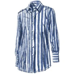 Tunic-Fit Poplin Blouse -The J Peterman Shop tunic fit poplin blouse blue white 230767