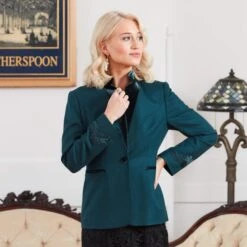 Velvet-Trimmed Blazer 7 Velvet-Trimmed Blazer -The J Peterman Shop velvet trimmed blazer evergreen 710156